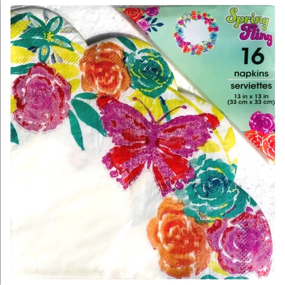Spring Fling Floral Butterfly Scalloped Die-Cut Luncheon Doily Napkins, 16 ct